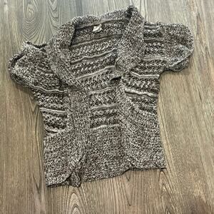 Mudd Knit Cardigan Sweater Short Sleeve Open Front Collared Black Gray Size M